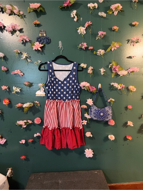 Hiddenbrand Dresses & Skirts - 🐿️-Patriotic Star & Stripe Tiered Dress in Red, White & Blue- Boutique- New